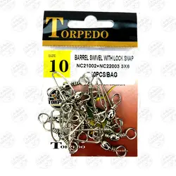 هرزگرد ماهیگیری TORPEDO طرح فرانسه سایز۳،بسته۱۰عددی، TORPEDO BARREL SWIVEL WITH LOCK SNAP#3,10PCS | فرا کمپ| فروشگاه لوازم ماهیگیری و کمپینگ