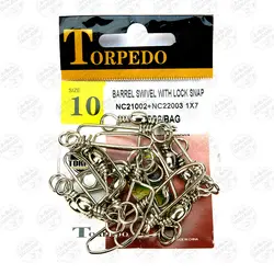 هرزگرد ماهیگیری TORPEDO طرح فرانسه سایز۱،بسته۱۰عددی، TORPEDO BARREL SWIVEL WITH LOCK SNAP#1,10PCS | فرا کمپ| فروشگاه لوازم ماهیگیری و کمپینگ