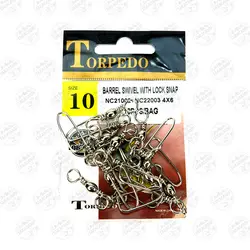 هرزگرد ماهیگیری TORPEDO طرح فرانسه سایز۴،بسته۱۰عددی، TORPEDO BARREL SWIVEL WITH LOCK SNAP#4,10PCS | فرا کمپ| فروشگاه لوازم ماهیگیری و کمپینگ
