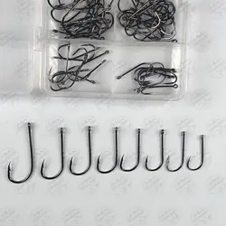 قلاب ماهیگیری کپوری ۸ سایز پایه بلند مختلف مجموعه ۱۰۰ عددی  به همراه جعبه قلاب