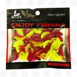 کرم ژله ای مصنوعی ماهیگیری ۲رنگ Weihe fishing بسته ۵۰ عددی