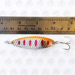 قاشقک ماهیگیری ۱۵ گرم ۶.۵ سانتی متر نقره ای نارنجی خال قرمز