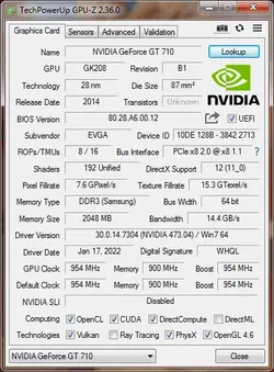 کارت گرافیک استوک EVGA GT710 2G/D3 64bit