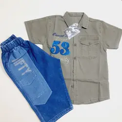 بلوز کتان باشلوارک لی پسرانه +مجلسی+شیک