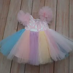 پیراهن دخترانه رنگین کمان برای تولد +مجلسی