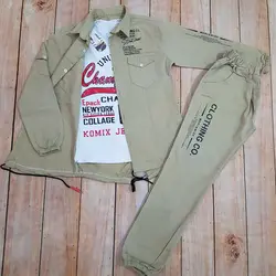 سه تیکه کت وشلوار کتان پسرانه سایز بزرگ