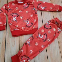 بلوز شلوار اسپرت مخمل یلدایی طرح کریسمس