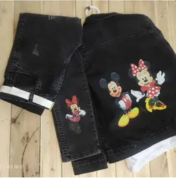 کت شلوار لی دخترانه شیک طرح میکی موز