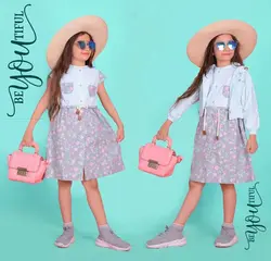 کت+سارافون دخترانه کتان چهارفصل