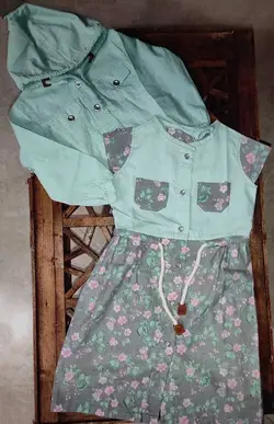 کت+سارافون دخترانه کتان چهارفصل