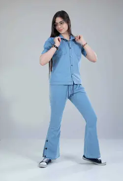 بلوز شلوار دمپا گشاد جین دخترانه شیک