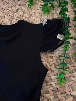 سارافون مشکی دخترانه طرح بابونه