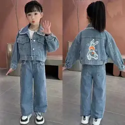 کت شلوار جین بچه گانه دخترانه طرح خرگوش خارجی