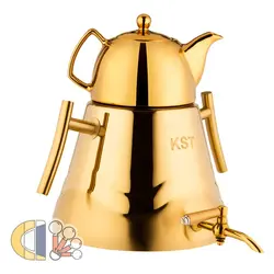 کتری و قوری استیل کی اس تی مدل هرمی تمام طلا 604G