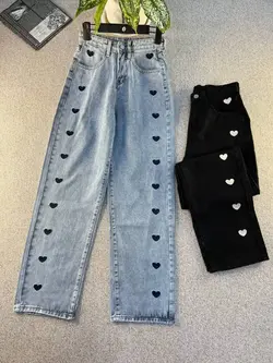 شلوار بگ قلبی گلدوزی