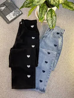 شلوار بگ قلبی گلدوزی