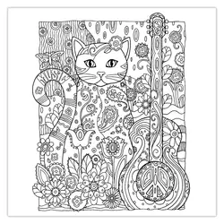 تابلو رنگ آمیزی گربه و گیتار کد 1220