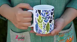 ماگ سرامیکی با طرح برگ آبی کد 209