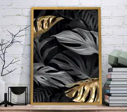 تابلو دکوراتیو برگ های سیاه و طلایی کد 219.6 | جاجیم