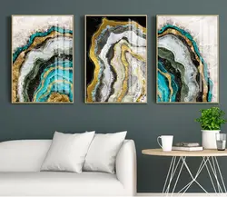 تابلو دکوراتیو سه تکه طرح سنگ مرمر طلایی | ارسال رایگان