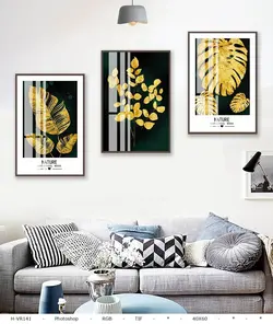 تابلو دیواری برگ انجیری طلایی سه تکه زیبا | ارسال رایگان