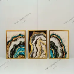 تابلو دکوراتیو سه تکه مدرن برگ های پهن و طلایی | ارسال رایگان