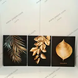 تابلو دکوراتیو سه تکه مدرن برگ های پهن و طلایی | ارسال رایگان