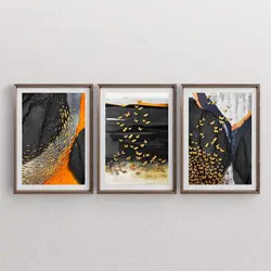 تابلو دکوراتیو سه تکه مدرن پروانه ها و ماهی های طلایی زمینه آبستره کد TPAR30023 | ارسال رایگان