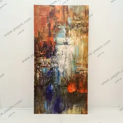 تابلو سه تکه انتزاعی کوه ها و پرندگان طلایی و آبی | جاجیم