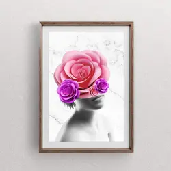 تابلوی فانتزی سه بعدی از پرتره دختر و گل رز بزرگ روی سر با ارسال رایگان | جاجیم