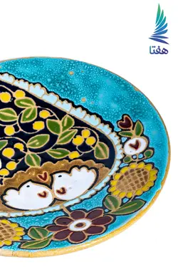 بشقاب دیوارکوب سفال گل آفتابگردان و مرغ عشق