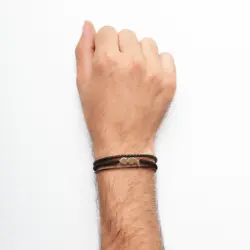 دستبند طلا بافت و چرم ویرگول | فروشگاه طلا و جواهر درگونه