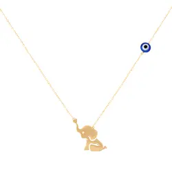 گردنبند طلا بچگانه فیل و چشم نظر | فروشگاه طلا و جواهر درگونه