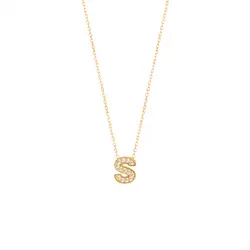 گردنبند طلا حرف S نگین دار | فروشگاه طلا و جواهر درگونه
