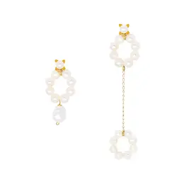 گوشواره طلا نامتقارن مروارید هیژا | فروشگاه طلا و جواهر درگونه