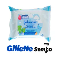 دستمال مرطوب کودک جانسون Johnson’s مدل Pure Protect (آبی) بسته 25 عددی