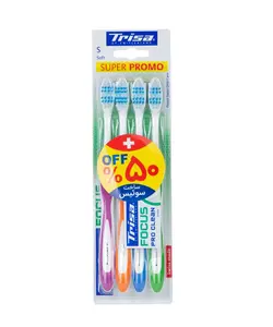 مسواک با برس نرم تریزا Trisa مدل Focus Pro Clean بسته 4 عددی - فروشگاه ژیلت سیمکو | فروشگاه بهداشتی