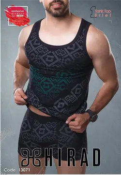 ست شورت و زیر پوش رکابی پادار مردانه هیراد 13071 کتان 95%