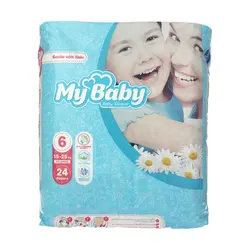 پوشک بچه مای بیبی مدل چسبی سایز 6 بسته 24 عددی mybaby