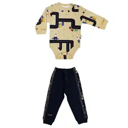 زیردکمه آستین بلند و شلوار به آوران طرح درایور Behavaran سایز نوزادی تا سه سال