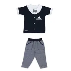 آستین کوتاه و شلوار کوکالو مدل سرمه ای پاپیون سایز نوزادی تا سه سال