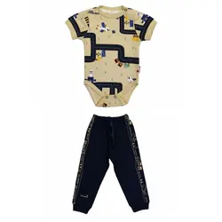 زیردکمه آستین کوتاه و شلوار به آوران طرح درایور Behavaran سایز نوزادی تا سه سال