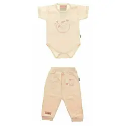 زیردکمه آستین کوتاه و شلوار جونیورز طرح خرس سایز یکسال تا سه سال