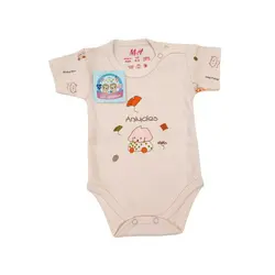 زیردکمه استین کوتاه جونیورز سایز نوزاد زودرس دوصفر طرح شیر و سگ بادی استین کوتاه