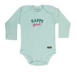زیردکمه آستین بلند کوکالو طرح happy girl سایز نوزادی تا یکسال بادی بلند