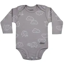 زیردکمه آستین بلند کوکالو طرح ابر و فیل سایز نوزادی تا یکسال بادی بلند