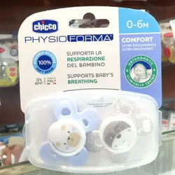 پستانک چیکو ارتدنسی ۲عددی سایز 0 _ 6m فیزیو فورما chicco طرح خرس و پاپی
