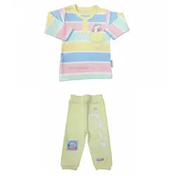 ست ۲ تیکه بلوز آستین بلند با شلوار به آوران طرح زرافه سایز نوزادی تا ۳ سال