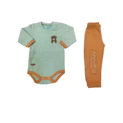 ست ۲ تیکه زیردکمه آستین بلند با شلوار به آوران طرح فندی سایز نوزادی تا ۳ سال