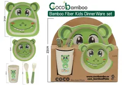 ست ظرف غذای بامبو کودک ۵تیکه کوکو coco bamboo طرح اژدها سبز dino